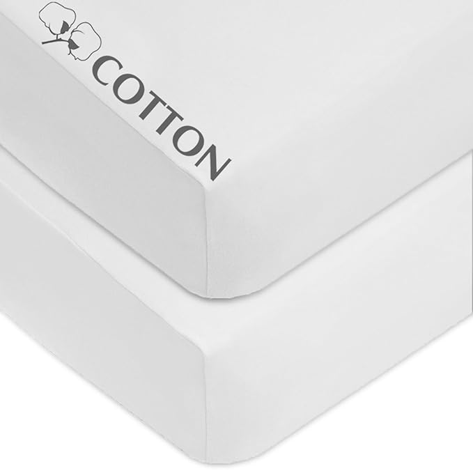 American Baby Company 2 Pack 100% Natural Cotton Fitted Mini Crib Sheets 38" x 24" - Soft & Breathable Small Nesting Portable Sheets, Fits Pack N Play Mattresses, Snow White, for Boys & Girls