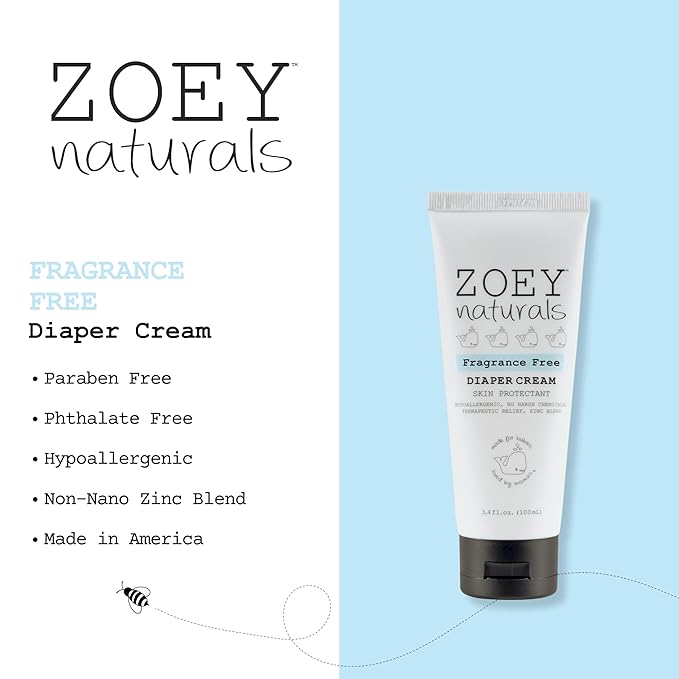 Zoey Naturals Baby Diaper Cream - Pediatrician & Dermatologist Approved - Zinc Oxide & Kaolin Clay Rash Protectant for Soothing Relief & Healing - Mom's Choice Award Winner - Fragrance Free 3.4 oz