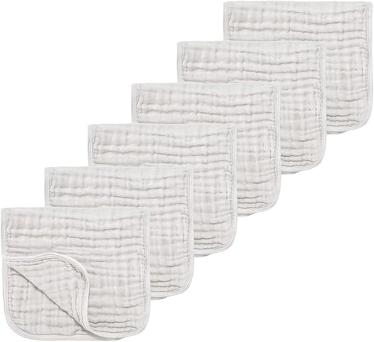 TDHD Muslin Solid Burp Cloths 100% Cotton Large 18''x10'' Extra Soft and Absorbent Multifunctional 6 Pack Baby Burping Cloth for Unisex Boys Girls (White)