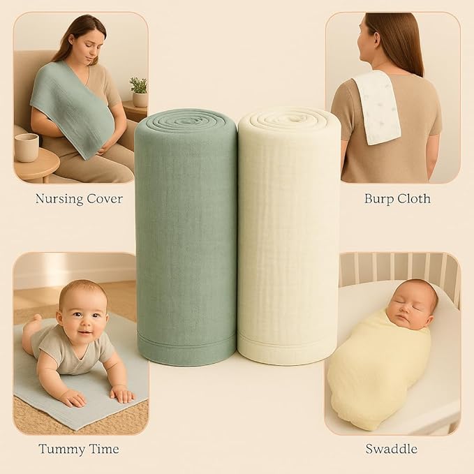 Soft 100% Cotton Swaddles for Newborns, 2- Pack - Large, Breathable Baby Blanket - Versatile, Durable Muslin Swaddle Blankets - Perfect Newborn Essentials