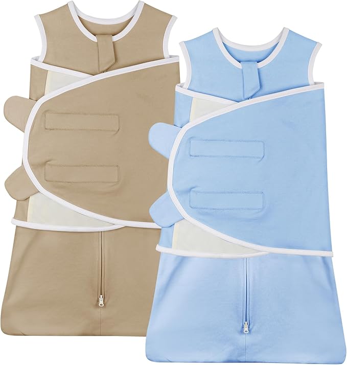 Transition Swaddle 0-3 Months Sleep Sack Swaddles for Newborns, 2-Pack Arms up Swaddle 0-3 Months with Zipper 100% Cotton 0.8 Tog Transitional Sleep Swaddle Sack for Boy Girl (Small 5-14lbs)