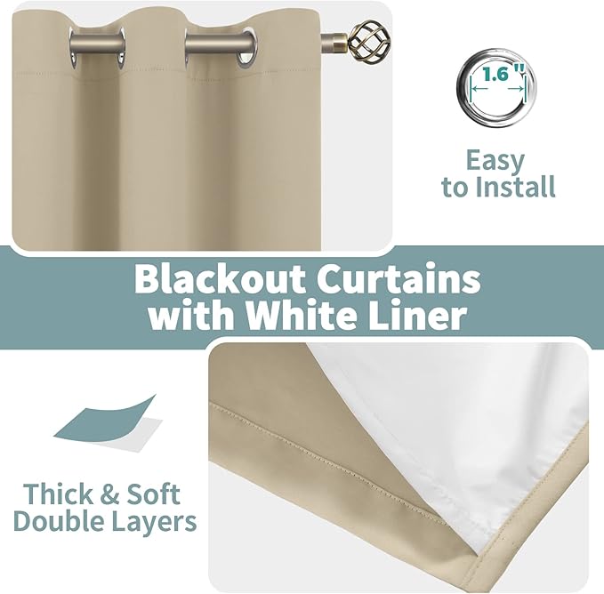 BGment Blackout Curtains for Bedroom 84 Inch Length 2 Panels Set, Thermal Insulated Bedroom Curtains Soundproof Room Darkening Window Curtain Drapes, Each Grommet Curtains 42 Inch Wide, Beige