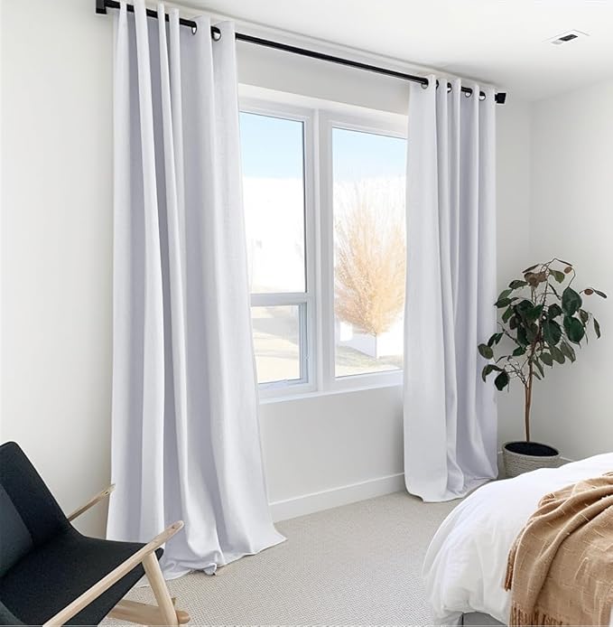 100% Blackout Shield Linen Blackout Curtains for Bedroom, Greyish White Grommet Curtains for Living Room, Thermal Insulated Room Darkening Drapes for Nursery, Boho Home Decor, 50" W x 84" L, 2 Panels