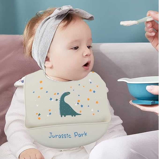 YINGJEE Baby Silicone Feeding Bibs, 3pcs Adjustable Waterproof Bibs for Feeding