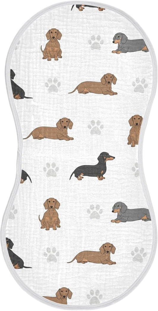 Qinllo 1 Pack Muslin Burp Cloths Dachshund Dogs Paw White Cotton Baby Burp Cloths Ultra Absorbent and Soft Thick Burping Cloth for Newborn Boys Girls 22x11 Inch