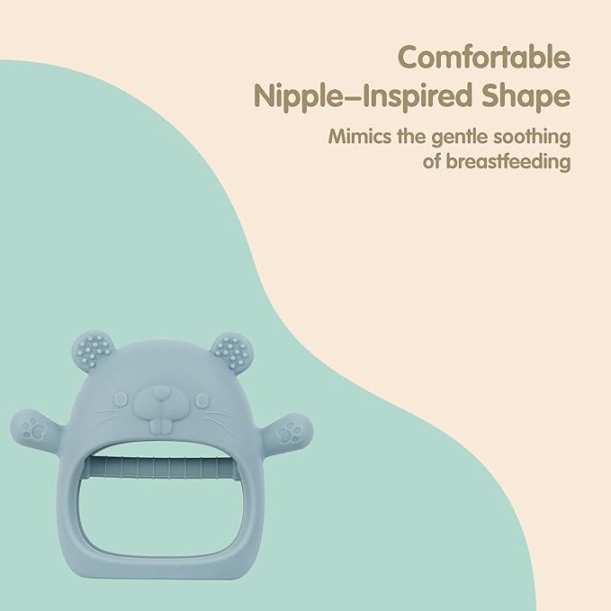 Silicone Baby Teether Toy for 3-24Months, BPA-Free Handheld Teething Relief Toy for Sore Gums, Easy-to-Grip Animal Design for Infants & Toddlers, Dishwasher Safe(Groundhog Dusty Blue)