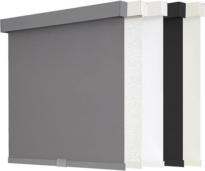 AOSKY Blackout Roller Shades Cordless Blinds for Windows, Free-Stop Shades with Valance, Thermal Insulated Fabric, UV Protection, Natural Woven Blinds for Home and Office (65" W x 72" H, Grey)