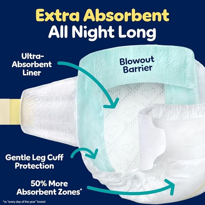 Pampers ZZZ Overnight Diapers, Size 5 (27+ lbs), 50 Count, Nighttime Protection Disposable Baby Diaper, Night Time Leak and Skin Protection