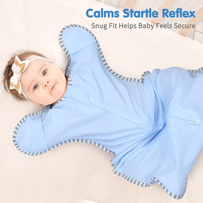 Transition Swaddle Baby Sleep Sack 6-9 Months Arms up Swaddle 2-Way Zipper 100% Cotton Arms in/out, 0.8 Tog Baby Swaddles for Boy Girl, 2-Pack Transitional Swaddles (Large 20-27lbs)