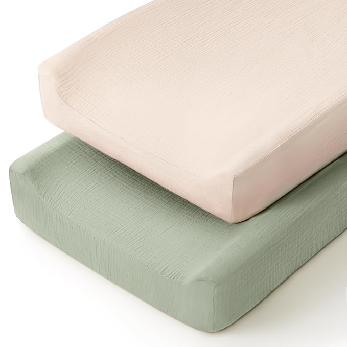 lulumoon Muslin Changing Pad Cover: 2-Pack Soft Breathable Cotton Neutral for Baby Girls Boys - Nursery & Baby Shower