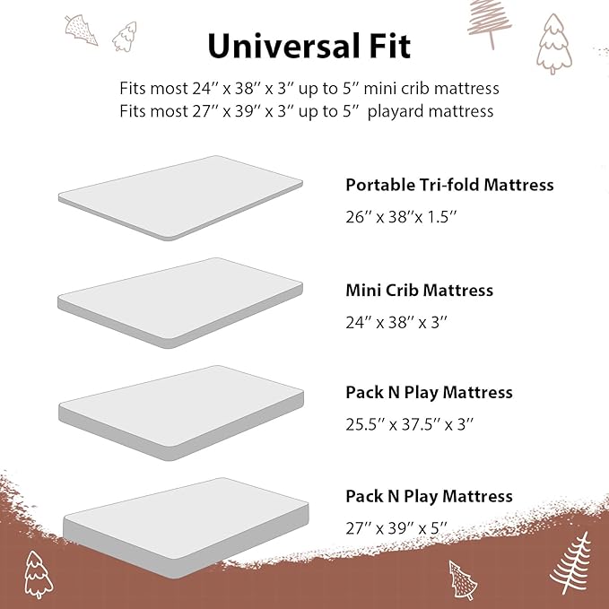 Baby Mini Crib Sheets Boy, Portable 38”x26” Pack and Play Sheets Fitted for Playard and Pack N Play Mattress, 3-Pack Soft Microfiber Brown Lion