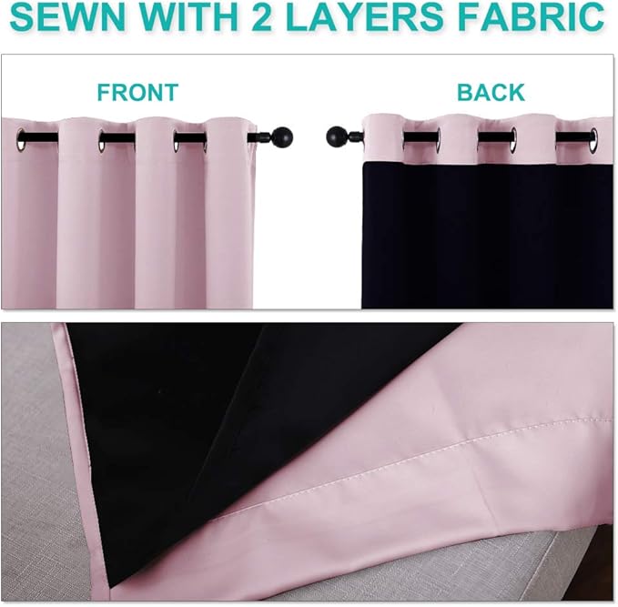 NICETOWN 100% Blackout Window Curtain Panels, Heat and Cold Blocking Drapes with Black Liner for Nursery, 80" Thermal Insulated Draperies (Lavender Pink, 2 Pieces, 37" Wide Each Panel)