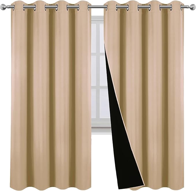 LEMOMO Blackout Curtains 52 x 72 Inch Beige Curtains 2 Panels Darkening Thermal Insulated Bedroom Curtains