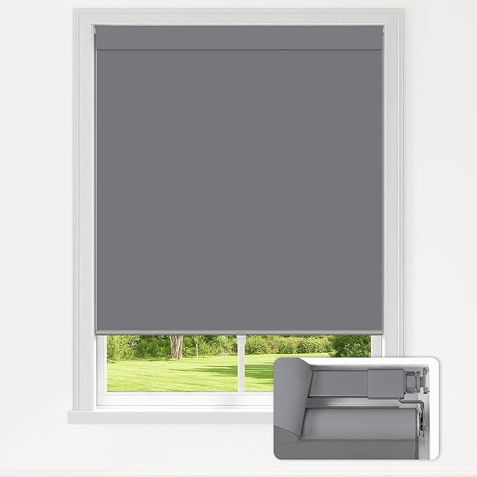 LazBlinds No Drill Blinds for Indoor Windows, Blackout Roller Shades, Cordless Window Blackout Blinds, Thermal Insulated Fabric UV Protection for Home and Office, 22" W x 72" H, Grey