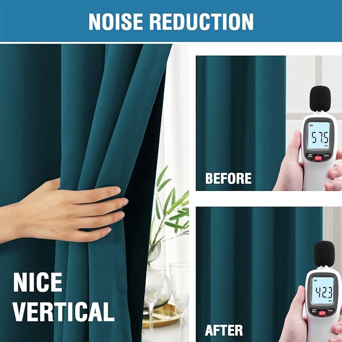 H.VERSAILTEX 100% Blackout Curtains for Bedroom with Black Liner Full Room Darkening Curtains 45 Inches Long Thermal Insulated Back Tab/Rod Pocket Window Drapes for Living Room, 2 Panels, Dark Teal