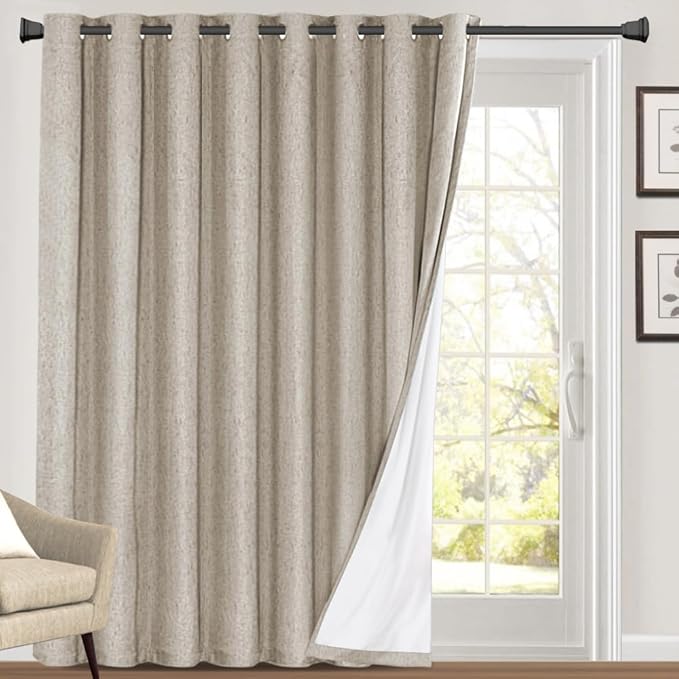 PrinceDeco 100% Blackout Curtains Black Out Curtains for Sliding Glass Doors Extra Wide Blackout Curtains Folding Door Curtain Sliding Glass Door Curtain,W100 X L96, Stone