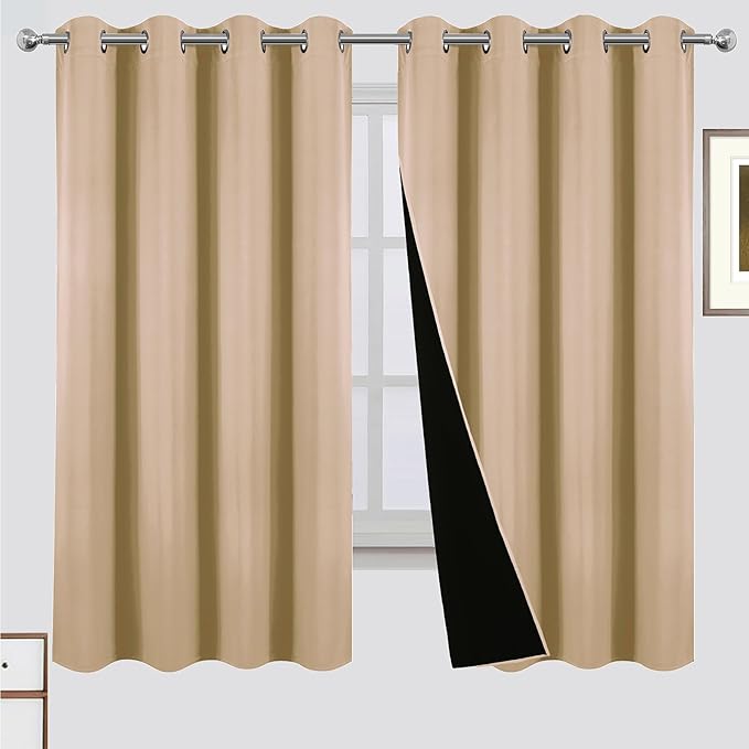 LEMOMO Blackout Curtains Beige Curtains 52 x 63 Inch 2 Panels Darkening Thermal Insulated Bedroom Curtains