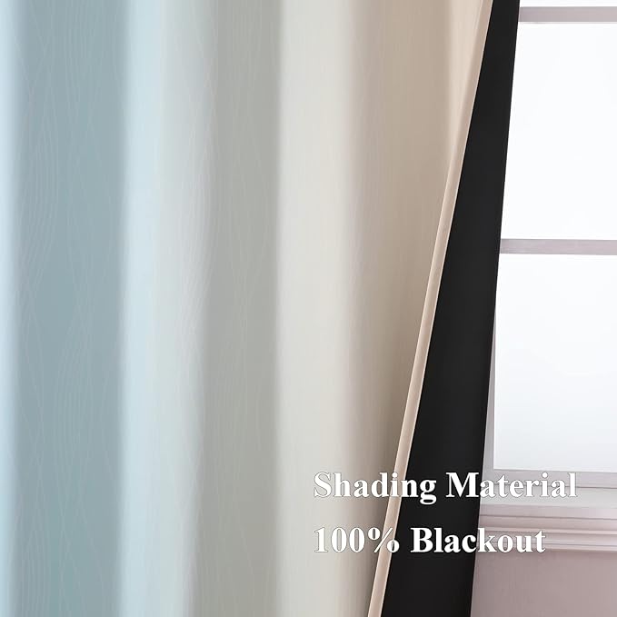 Estelar Textiler Aqua and Beige Blackout Curtains & Drapes for Bedroom, Thermal Insulated Ombre Blackout Drapes, Room Darkening Energy Saving Curtains for Living Room, 42Wx63L, 2 Panels