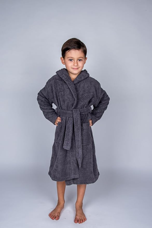 BAGNO MILANO Kids Organic Turkish Cotton Hooded Beach Cover-Up Towel, GOTS Certified, for Boys and Girls (Grey, 13-15 Years)