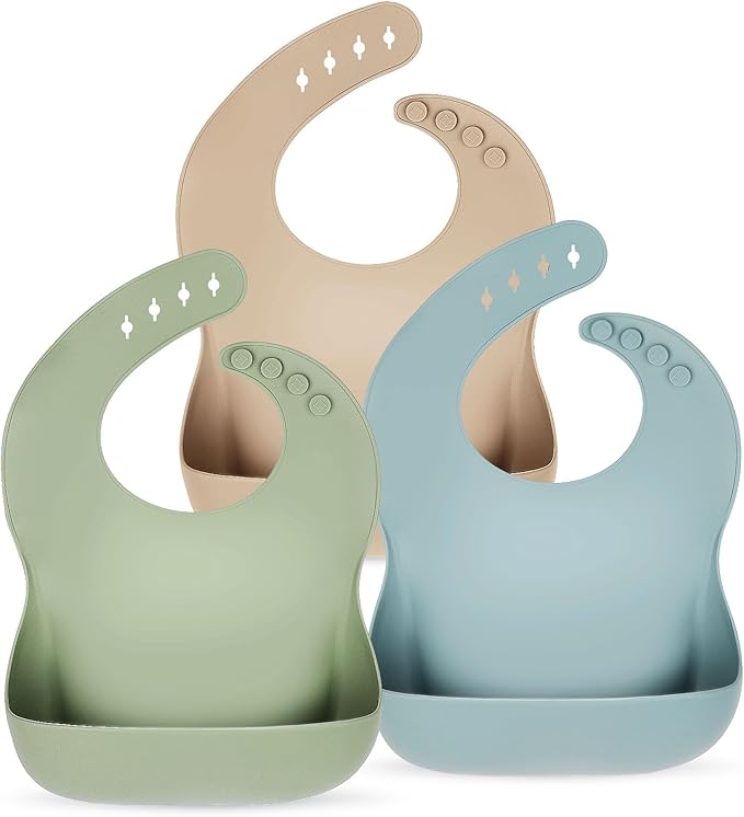 Eascrozn Silicone Bibs for Babies Toddler Set of 3, BPA Free, Soft Adjustable Waterproof Bibs for Feeding Essentials