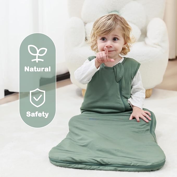 Mosebears Unisex Rayon Made from Bamboo Sleep Sack with 2-Way Zipper,2.5 Tog Baby Winter Sleep Sack (Dark Green,18-36 Months)