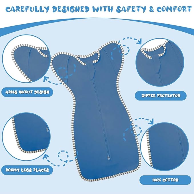 Transitional Swaddle 6-9 Months Baby Wearable Blanket, 2-Pack Infant Sleep Sack Arms up Swaddles with 2-Way Zipper Arms In/Out 100% Cotton 0.8 Tog Baby Transition Swaddle Sack (Large 20-27lbs)
