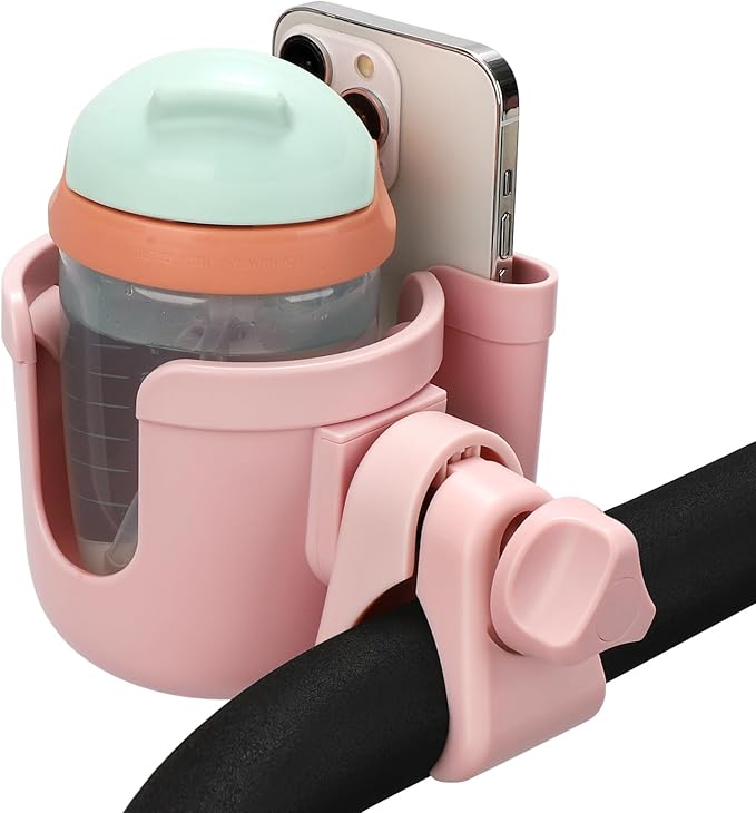 Accmor Stroller Cup Holder with Hook, Bike Cup Holder, Universal Cup Holder for Uppababy Nuna Doona Strollers, 2-in-1 Cup Phone Holder for Stroller, Bike, Wheelchair, Walker, Scooter