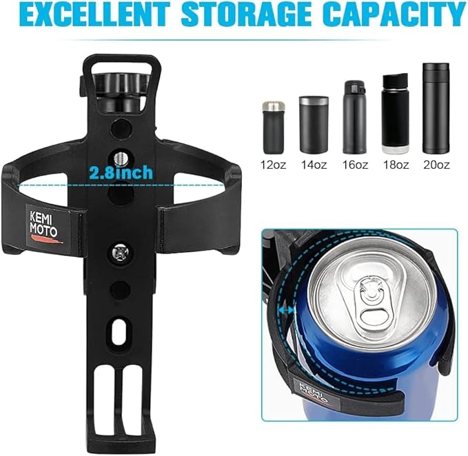 KEMIMOTO ATV Cup Holder Motorcycle Bottle Holder Universal Drink Holder with 0.6-1.56in Metal Clamp for 20oz Bottle for Bike, Boat, Stroller, Walker, Wheelchair, Scooter, Golf Cart