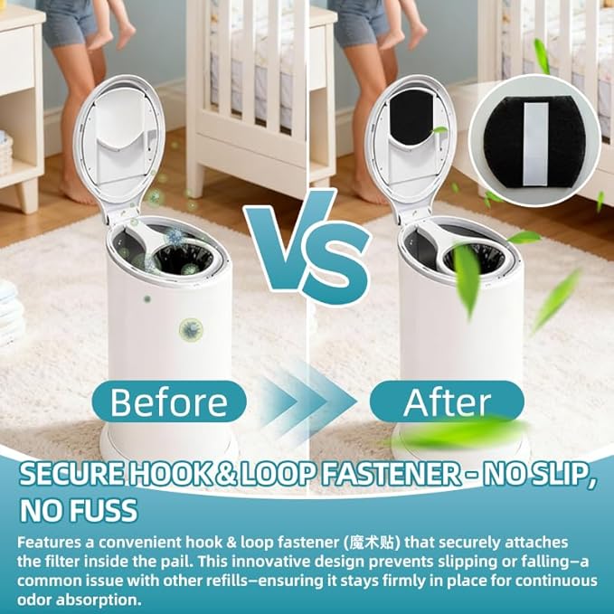 20 Pack Diaper Pail Deodorizer Refills with Hook & Loop Fastener, Activated Charcoal Filters Compatible with Ubbi Steel Diaper Pail, Secure Fit Prevents Falling, Odor Eliminating