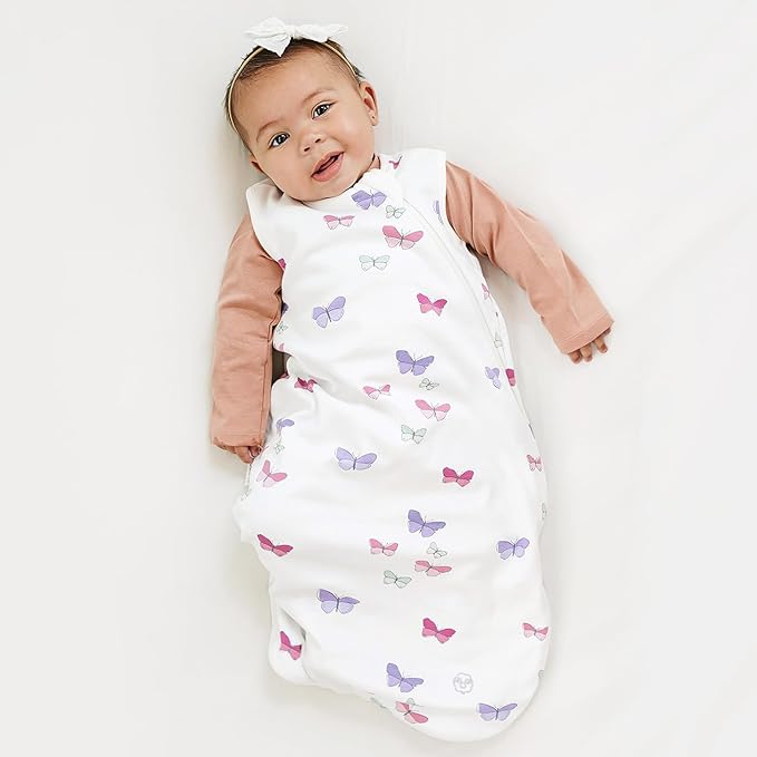 Woolino Merino Wool and Organic Cotton Baby Sleeping Bag - 4 Season Classic Sleep Sack - Two-Way Zipper Sleeping Bag for Baby and Toddler - 0-6 Months - Butterfly