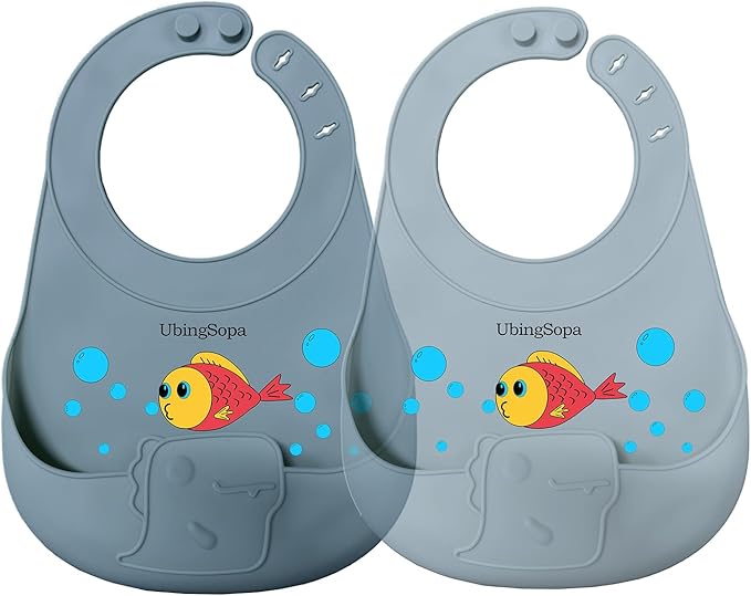 UBINGSOPA Silicone Baby Bibs – Adjustable, Soft, Waterproof & Durable, with Large Food-Catching Pocket, Feeding-Friendly