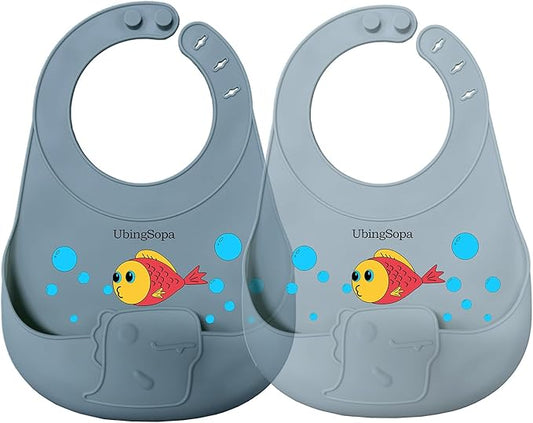 UBINGSOPA Silicone Baby Bibs – Adjustable, Soft, Waterproof & Durable, with Large Food-Catching Pocket, Feeding-Friendly