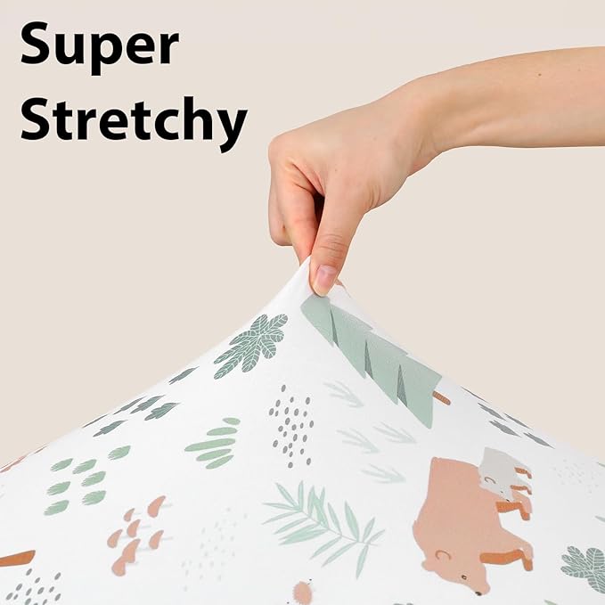 Baby Mini Crib Sheets Boy, Portable 38”x26” Pack and Play Sheets Fitted for Playard and Pack N Play Mattress, 3-Pack Soft Microfiber Green Forest Bear