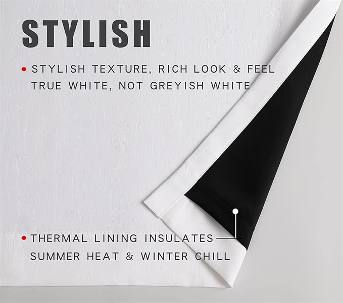 G2000 100% Blackout Curtains for Bedroom & Living Room - 63 Inch Length, White, Room Darkening, Grommet, Thermal Lined, Insulated, Light Blocking, Noise Reducing - 2 Panel Set