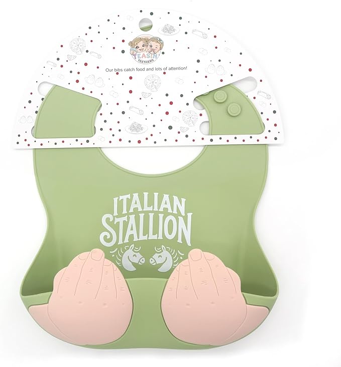 Teasin' Teethers Funny Italian Silicone Baby Bib with Pocket Food Catcher for Toddlers and Infants Funny Baby Bib Gift
