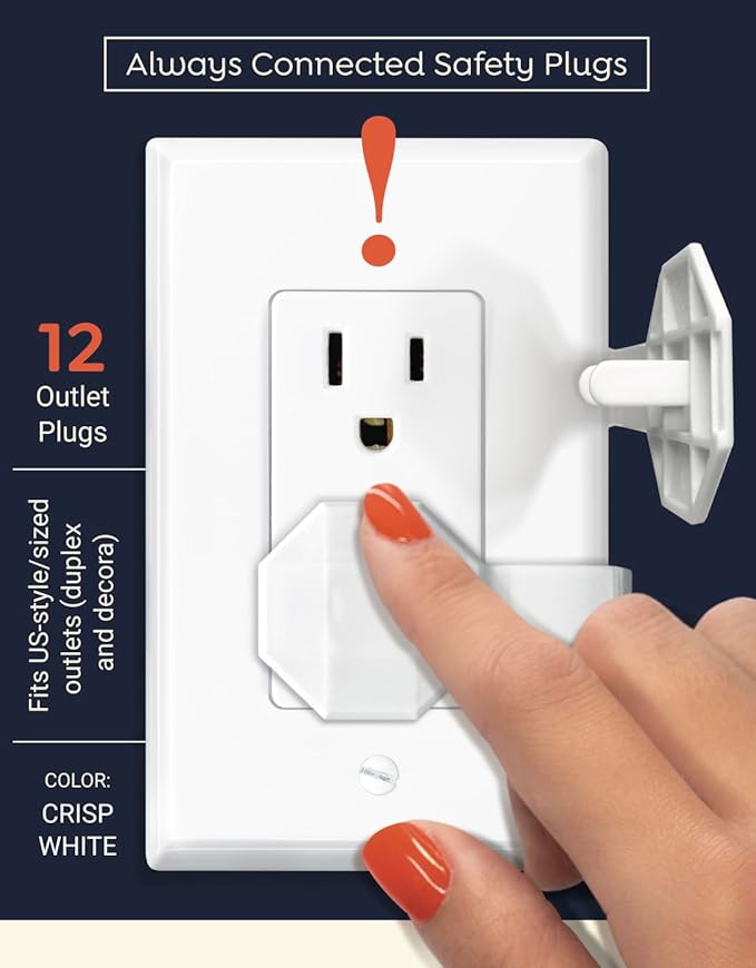 Outlet Covers Baby Proofing (6 Pack) – Always-Connected Child Proof Outlet Plug Covers for Electrical Outlets – Easy Install Baby Outlet Covers, 12-Outlet Coverage