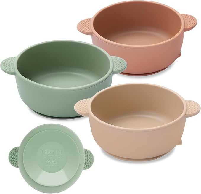 Eascrozn 3 Pack Baby Bowls, Suction Bowls for Baby and Toddlers, BPA Free Food Grade Silicone Bowl Feeding Supplies, Dishwasher and Microwave Safe, Multicolor