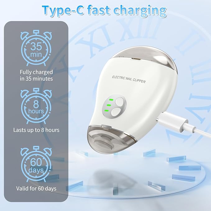 Automatic Electric Nail Clipper, 2 in 1 Baby Nail Trimmer with LED Light & Storage Box, Rechargeable Portable Fingernail Cutter with 3 Speed Gears, Safe Nail File for Baby, Kids, Adults, Seniors