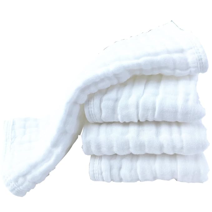 Synrroe Burp Cloths Large, Muslin Burp Cloths for Baby, Extra Absorbent and Soft, 6 Layers 20 by 10 Inches 100% Cotton (White Large 4 Pack)