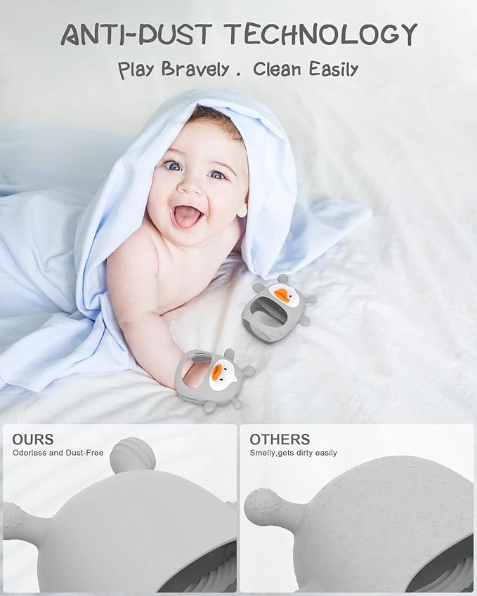 Teething Toys for Babies 0-6 Months, Never Drop Silicone Baby Teether, Hand Pacifier for Sucking Babies, Soothing Pain Relief, Best Chew Toy for Teething Baby, Teething Mitten for New Born -Grey