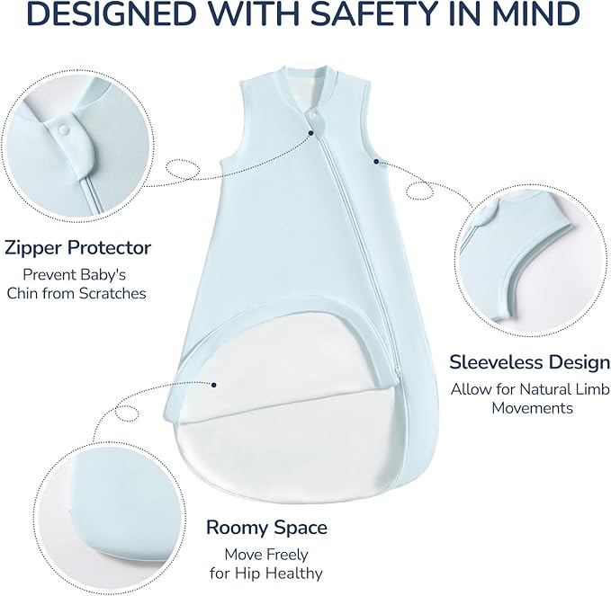 usbettas 1.0 Tog 2.5 Tog Baby Sleep Sack, 100% Cotton Baby Sleeping Bag 3-24M, 2-Way Zipper Baby Wearable Blanket