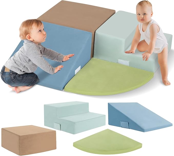 Large 4 Pcs Climbing Toys for Toddlers 1-3 Inside, Oderless & Skin-Friendly Toddler Climbing Toys Indoor, Foam Climbing Blocks for Toddlers with Velcro to Keep Them Together-Ideal Gift