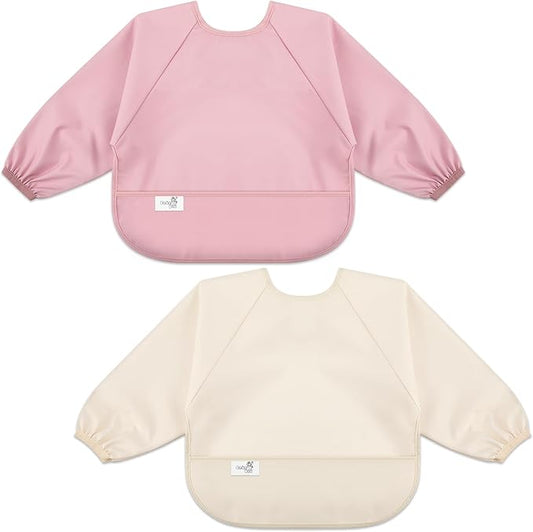 BebeBiu Long Sleeve Baby Bib, Waterproof Fabric, Catch-All Pocket, Baby Smock Bib, Adjustable Sleeves