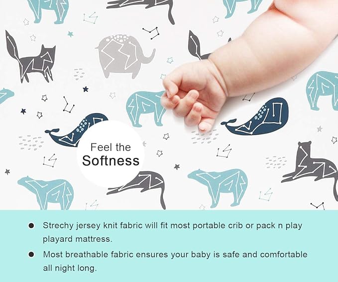 Pack n Play Stretchy Fitted Playard Sheet Set BROLEX 2 Pack Portable Mini Crib Sheets,Convertible Playard Mattress Cover,Ultra Soft Material，Space Planet