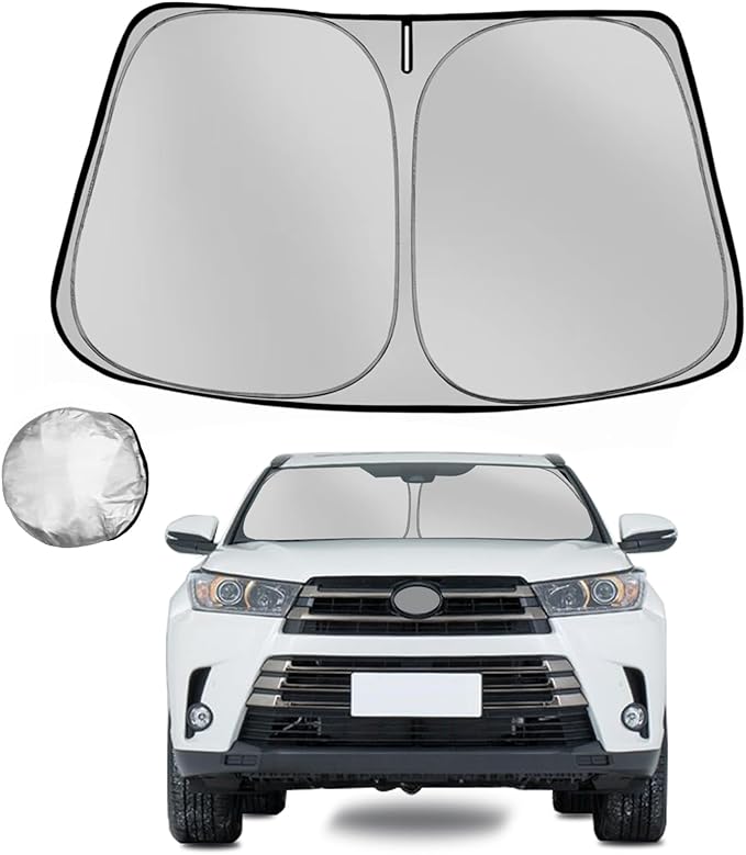 Windshield Sun Shade for 2014-2019 Toyota Highlander SUV Foldable Sun Sunshade for Car Front Window Blocks UV Rays and Heat Automotive Interior Protector Custom Fit Accessories