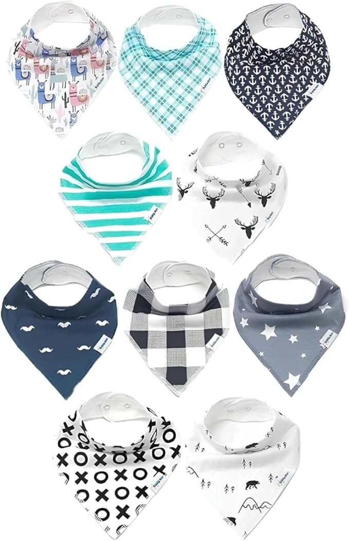 KiddyStar Organic Cotton Baby Bibs for Boys & Girls – Soft, Absorbent Teething & Drool Bibs - Adjustable Snaps for Toddlers