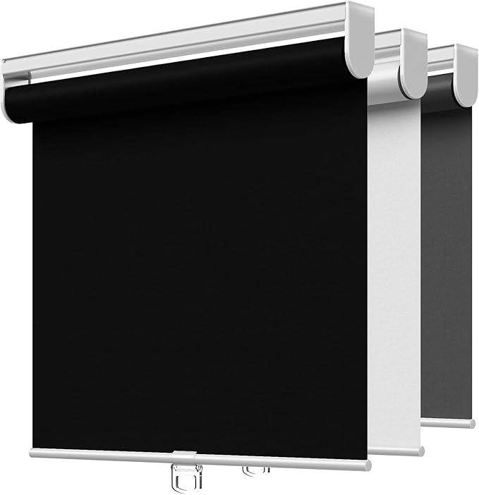 Cordless Roller Shades Blackout Blinds for Windows Room Darkening Rolled Up Shades with Spring System, UV Protection Window Shades Door Blinds for Home and Office (Black, 48W x 72H)