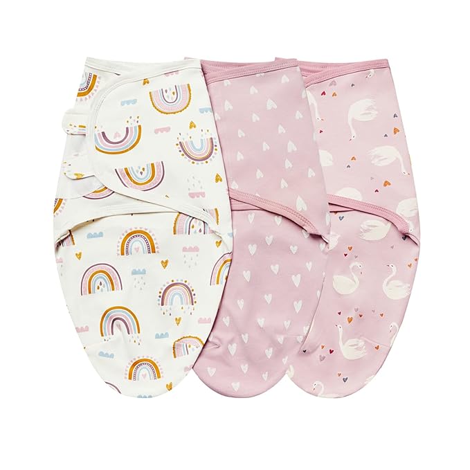 insular Baby Swaddle Wrap, Swaddle Blanket for Newborn and Infant, Adjustable Swaddling Set for Boy and Girl, Soft Cotton Baby Sleep Sack 3 Pack, Pink Swan, Medium(3-6 Month)