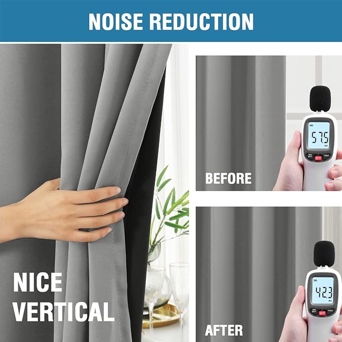 H.VERSAILTEX 100% Blackout Curtains for Bedroom with Black Liner Full Room Darkening Curtains 54 Inches Long Thermal Insulated Back Tab/Rod Pocket Window Drapes for Living Room, 2 Panels, Dove Grey