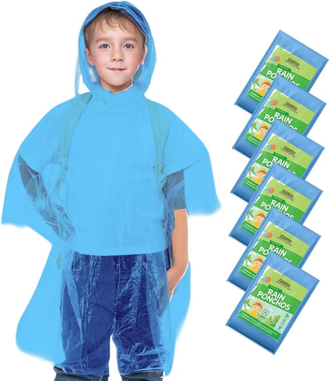 Hitituto Rain Ponchos Family Pack Kids– 6/12/24 Pack Disposable Poncho with Hood, Clear & Assorted Colors, Home Survival Kits